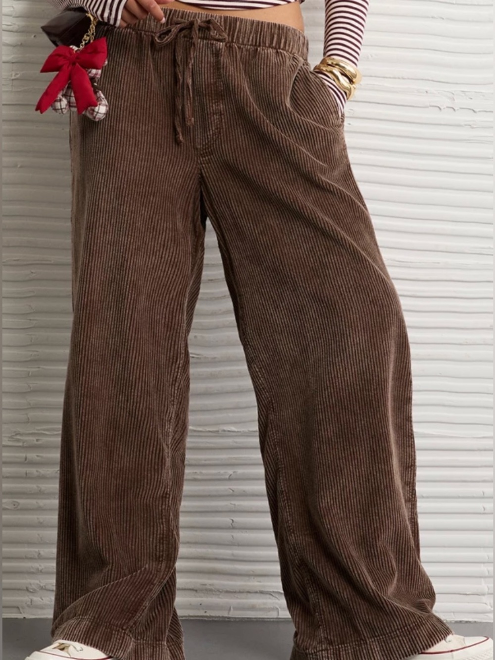 American Eagle Outfitters Brown Corduroy Low-Rise Baggy Wide-Leg Pant